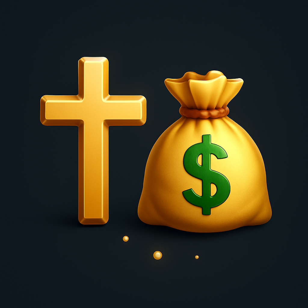 Ícone de fé e prosperidade - mãos em oração com moedas douradas descendo
