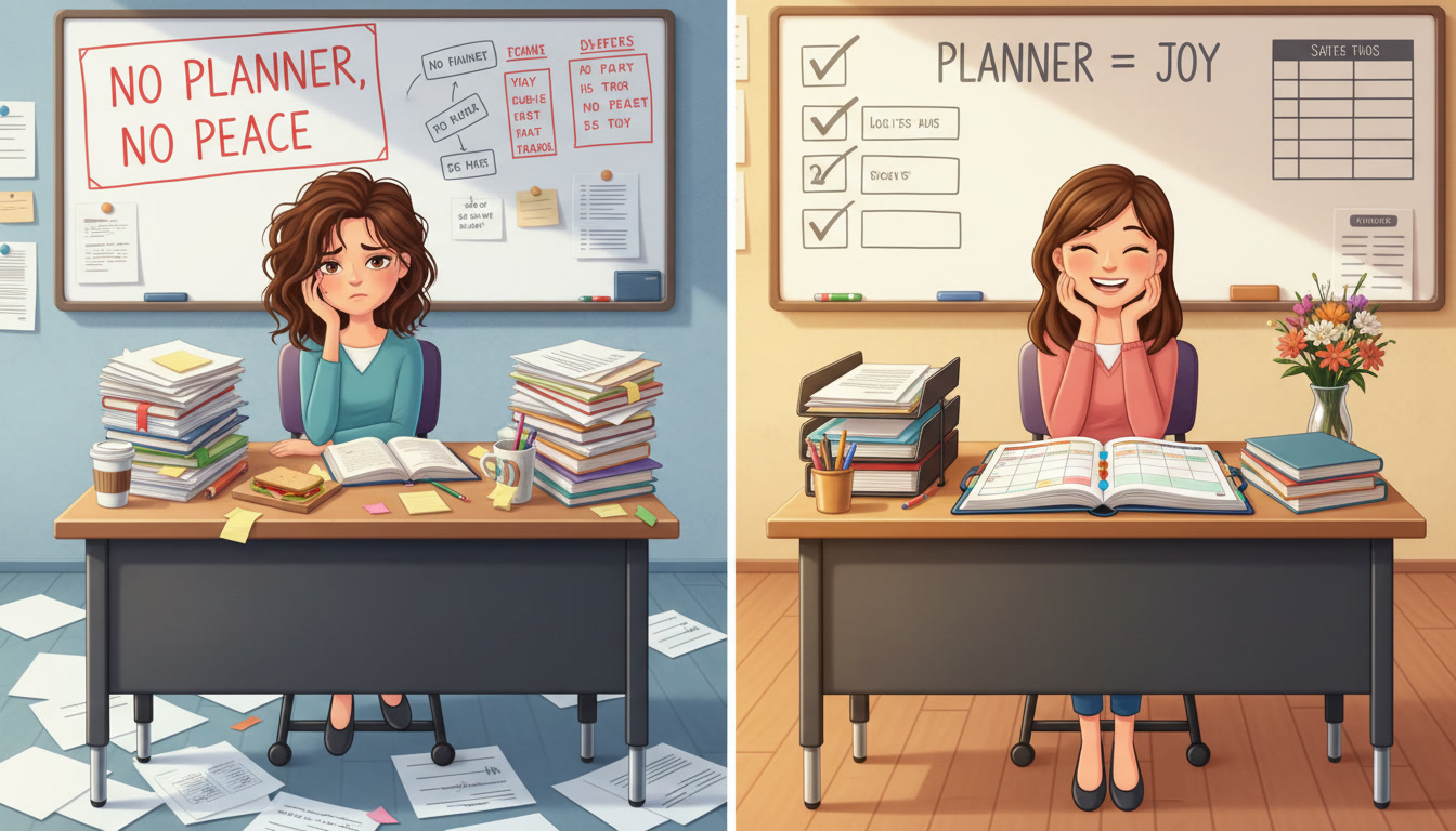 Comparativo de mesa de trabalho bagunçada e organizada