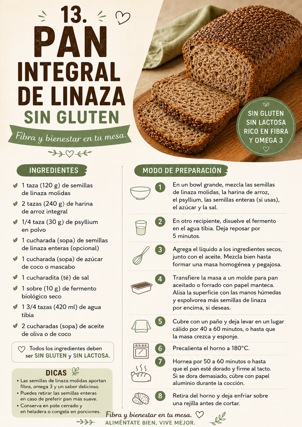 Pan integral de linaza sin gluten